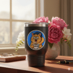 cat sticker on coffee mug